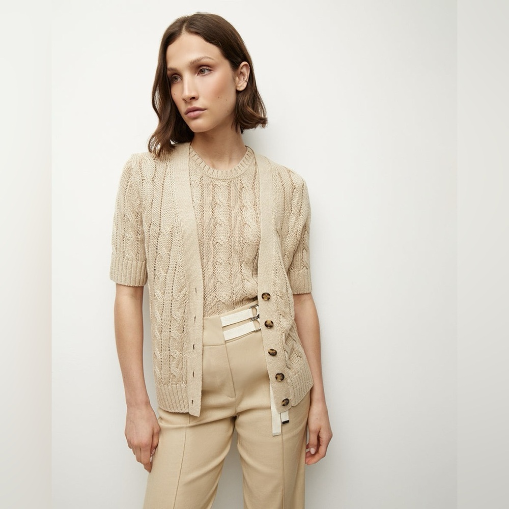 NWT $448 Veronica Beard Julietta Short Sleeve Linen & Silk Blend Cardigan